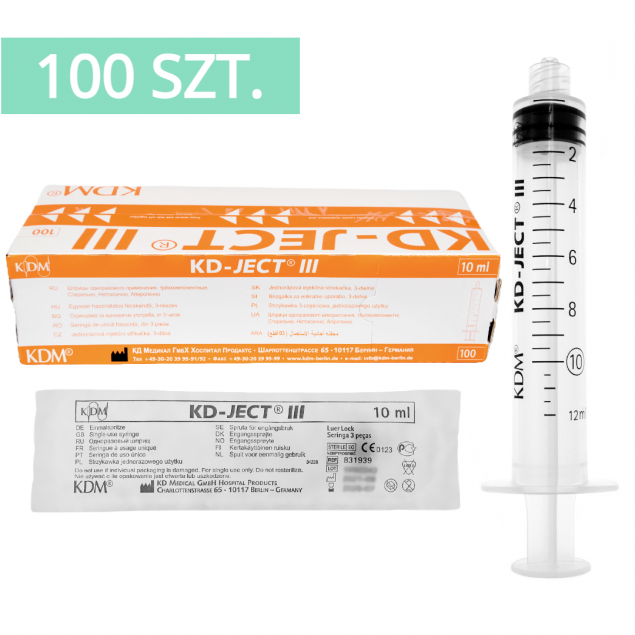 KD-JECT® III Strzykawka 10ml 3-częściowa LUER LOCK - 100 szt.