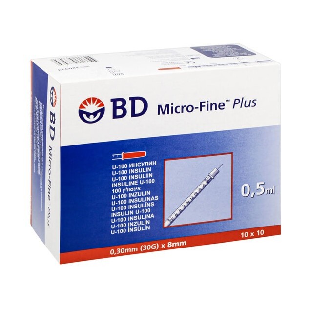 Strzykawka insulinowa BD Micro Fine Plus 30G 0,30x8mm 0,5ml U-100 (10szt.)